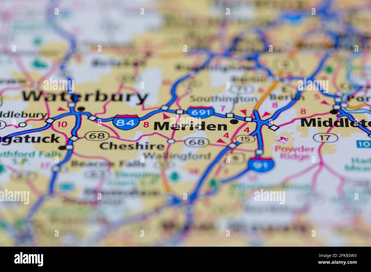 Meriden Connecticut USA indiqué sur une carte géographique ou une route carte Banque D'Images