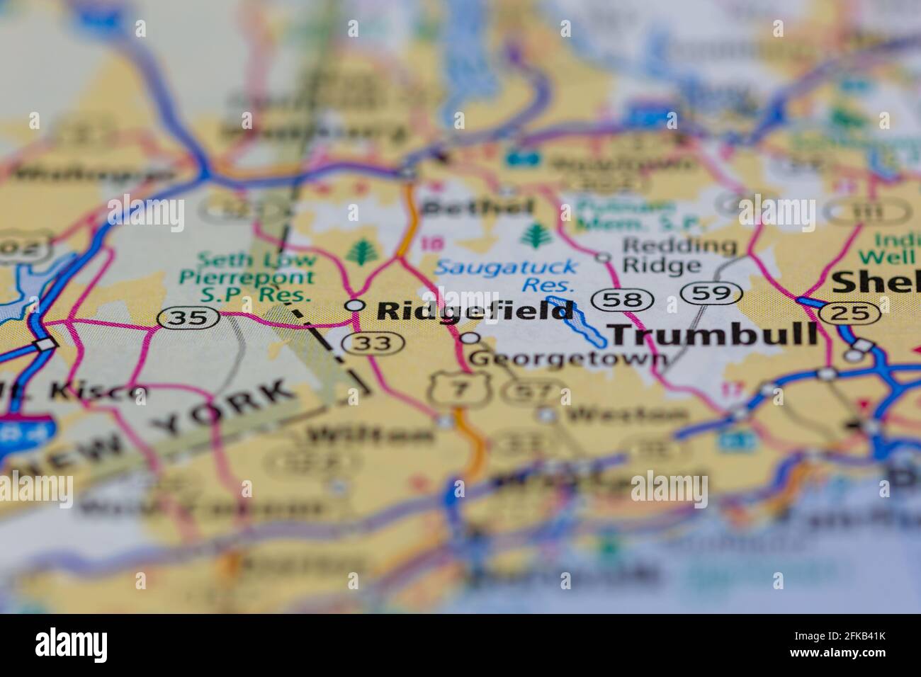 Ridgefield Connecticut USA indiqué sur une carte géographique ou une route carte Photo Stock Alamy