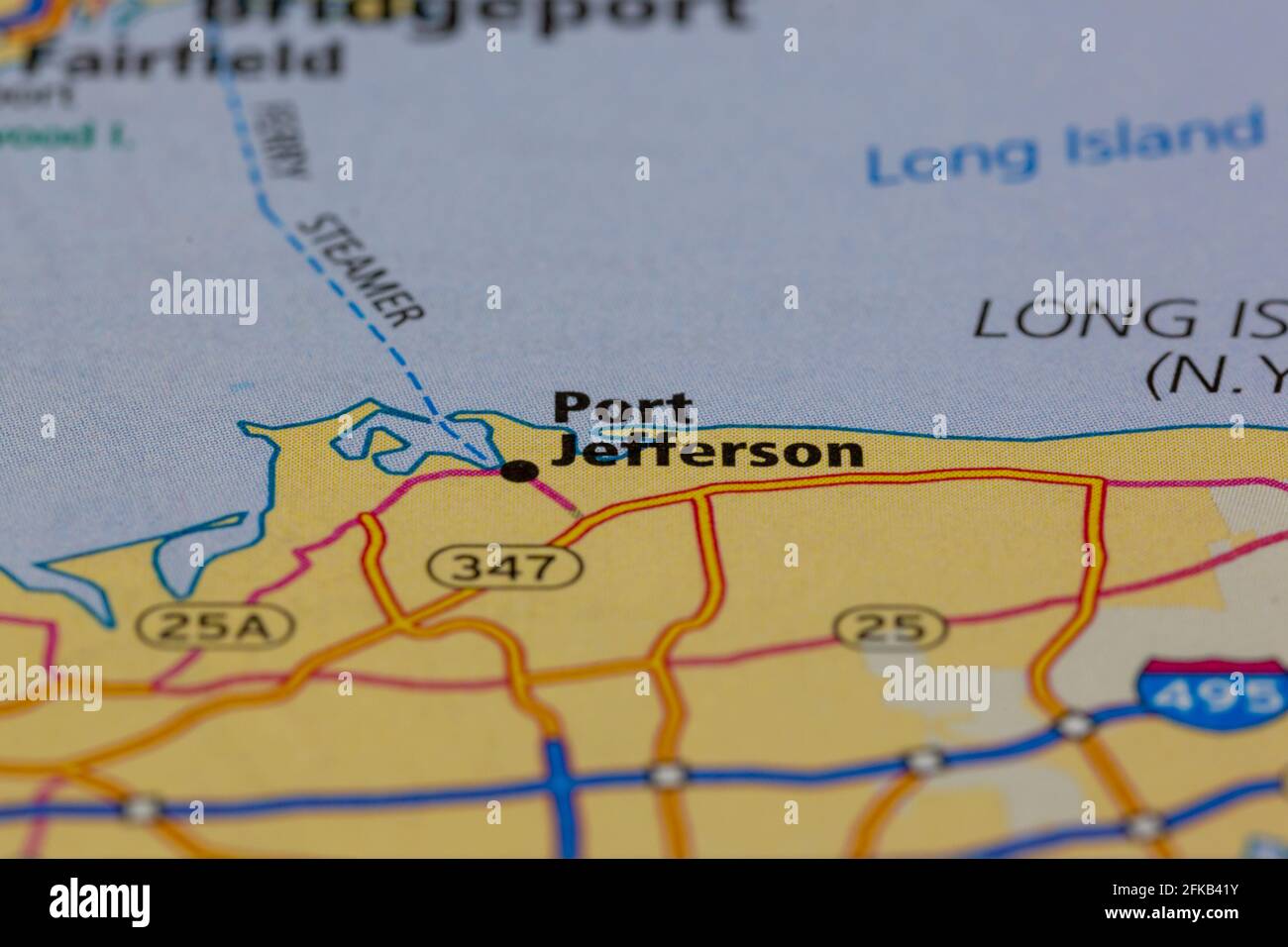 Port Jefferson long Island USA représenté sur une carte géographique ou carte routière Banque D'Images