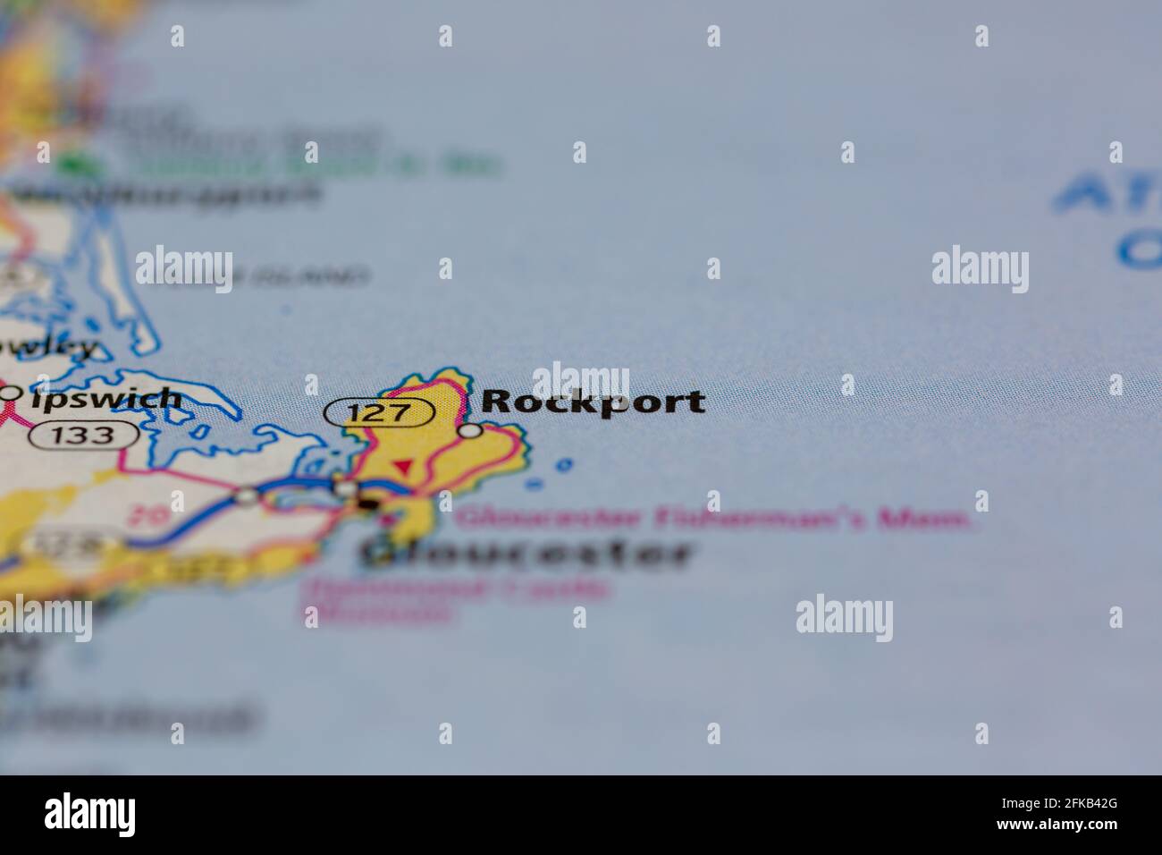 Rockport Massachusetts USA indiqué sur une carte ou une route de la géographie carte Banque D'Images