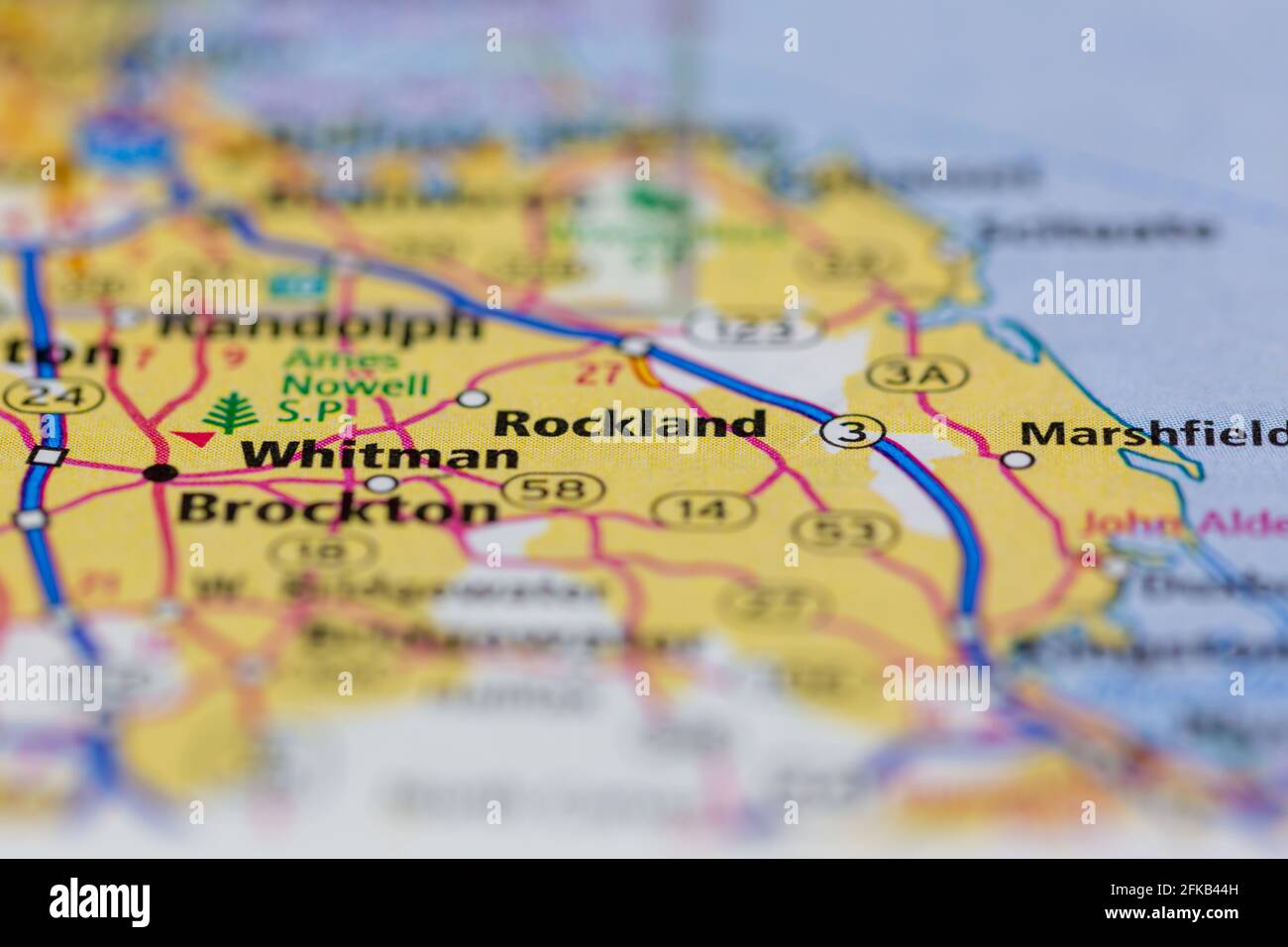 Rockland Massachusetts USA montré sur une carte ou une route de la géographie carte Banque D'Images