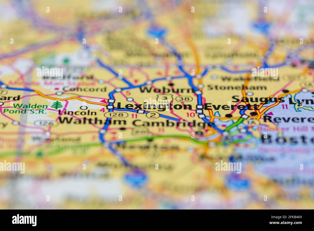 Lexington Massachusetts États-Unis sur une carte de la géographie ou sur une route carte Banque D'Images