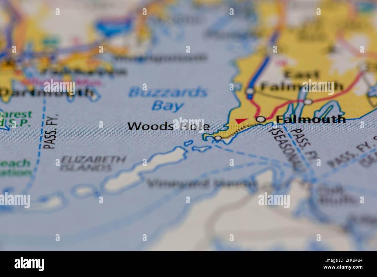 Woods Hole Massachusetts USA montré sur une carte de géographie ou carte routière Banque D'Images