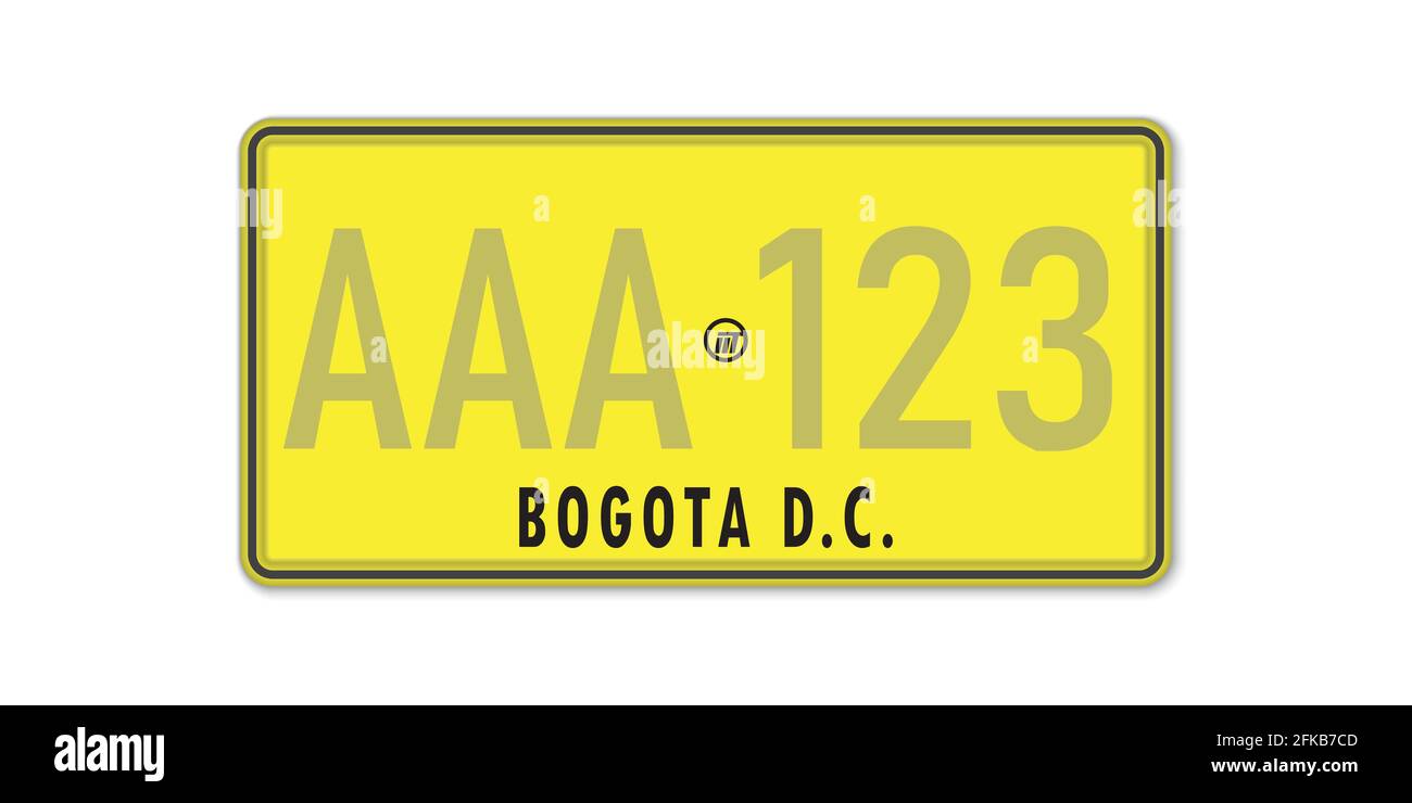 Plaque d'immatriculation de la voiture Bogota. Permis d'immatriculation de la Colombie. Tailles standard américaines Illustration de Vecteur