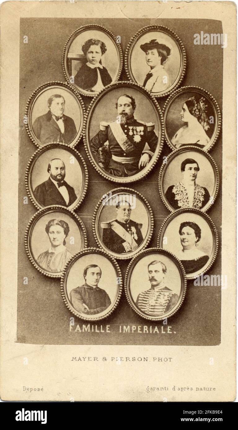 Portraits de médaillons de la famille impériale Napoléon III (1808-1873), de l'impératrice Eugénie et de leur fils Charles Louis Eugène Jean Joseph Bonaparte. Paris, Fondation Napoléon Banque D'Images