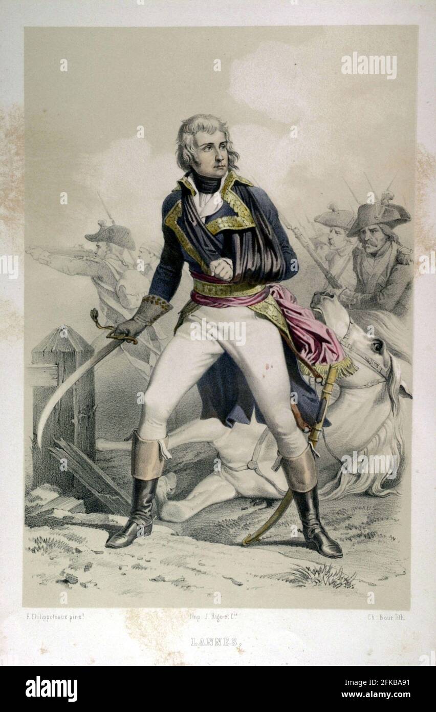 Jean Lannes (1769-1809), duc de Montebello, Maréchal de France. Le siècle de Napoléon (l'âge de Napoléon) tableaux de F. Philippoteaux. Litographie par CH. Bour. 1846. Banque D'Images