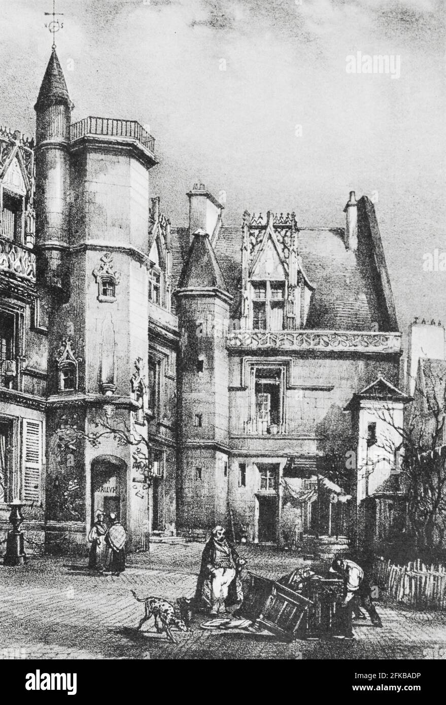 Hotel de Cluny, Paris, en 1829, d'une lithographie de Rouargue. Dans : Louis Barron, Paris Pittoresque 1800-1900. La vie - les Moeurs - les plaisir, Paris, Société française d'Editions d'Art L.-Henry Mai 1899. Banque D'Images