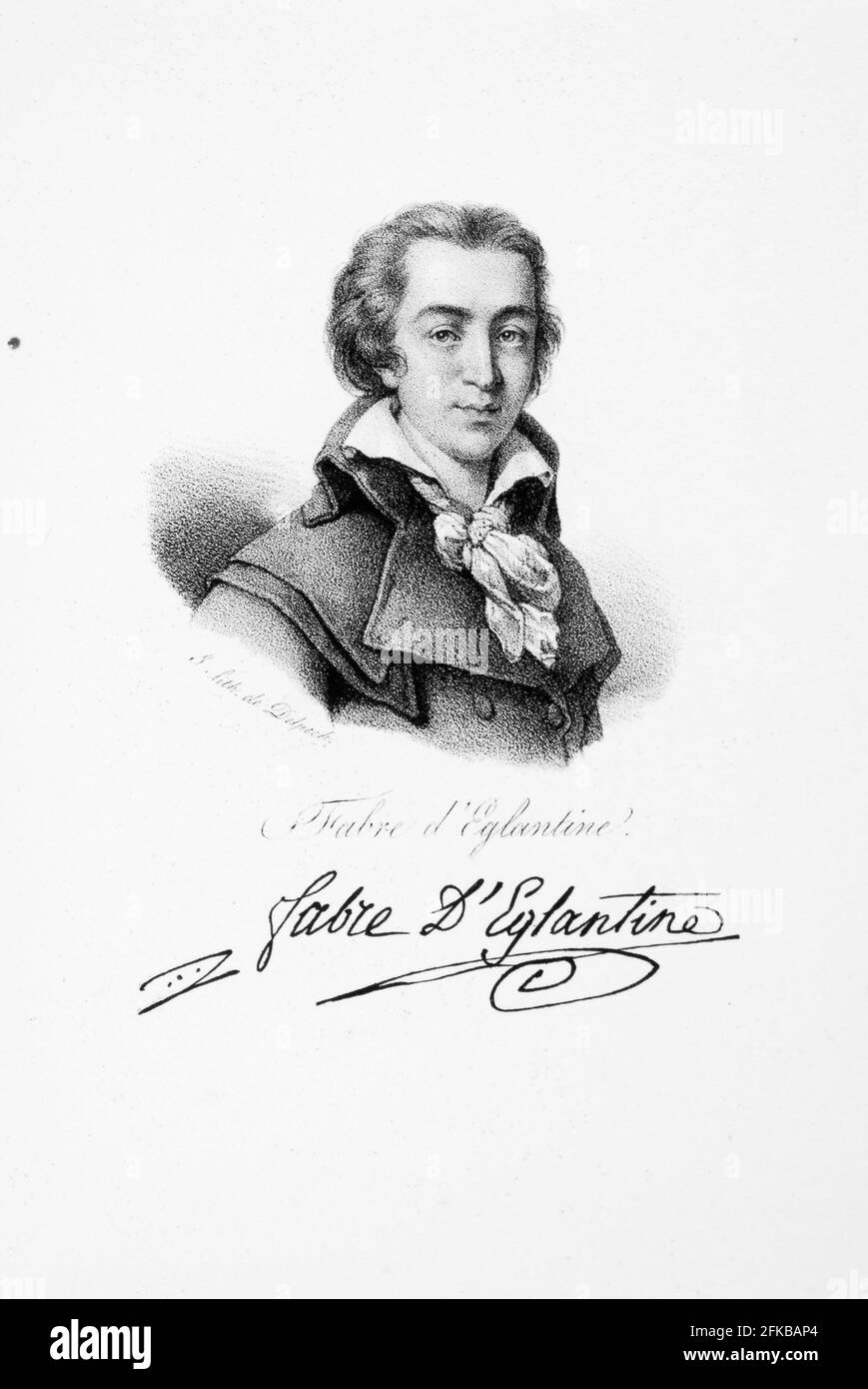 Portrait de Philippe François Nazaire (1750-1794), dit Fabre d'Eglantine. Auteur et acteur français, il entra au Club des Cordeliers, qui devait devenir le club Jacobins, devint député de Montagnard et fut guillotiné en 1794. Iconographie des contemporains depuis 1789 jusqu'à 1829, tome premier, Paris, Delpech, 1833. Banque D'Images