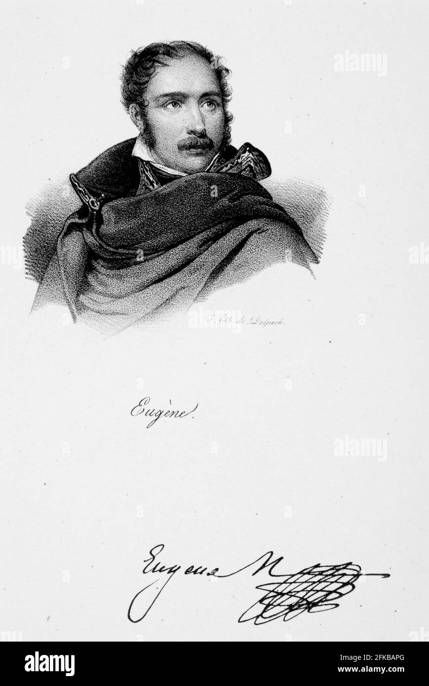 Portrait d'Eugène Rose de Beauharnais (1781-1824), fils de Joséphine de Beauharnais et fils adopté de Napoléon Bonaparte, général de l'Empire et vice-roi d'Italie. D'Iconographie des contemporains depuis 1789 jusqu'à 1829, tome premier, Paris, Delpech, 1833. Banque D'Images