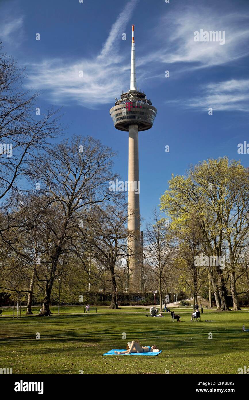 Parc municipal et tour de télécommunications de Cologne Colonius au printemps, Allemagne, Rhénanie-du-Nord-Westphalie, Cologne Banque D'Images Parc municipal et tour de télécommunications de Cologne Colonius au printemps, Allemagne, Rhénanie-du-Nord-Westphalie, Cologne Banque D'Images