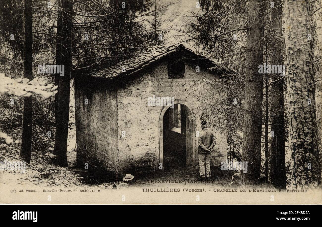 CHAPELLE DE l'ERMITAGE SAINT ANTOINE A THUILLIERES 88-VOSGES région: Grand est (anciennement Lorraine) début du XXe siècle carte postale ancienne Banque D'Images