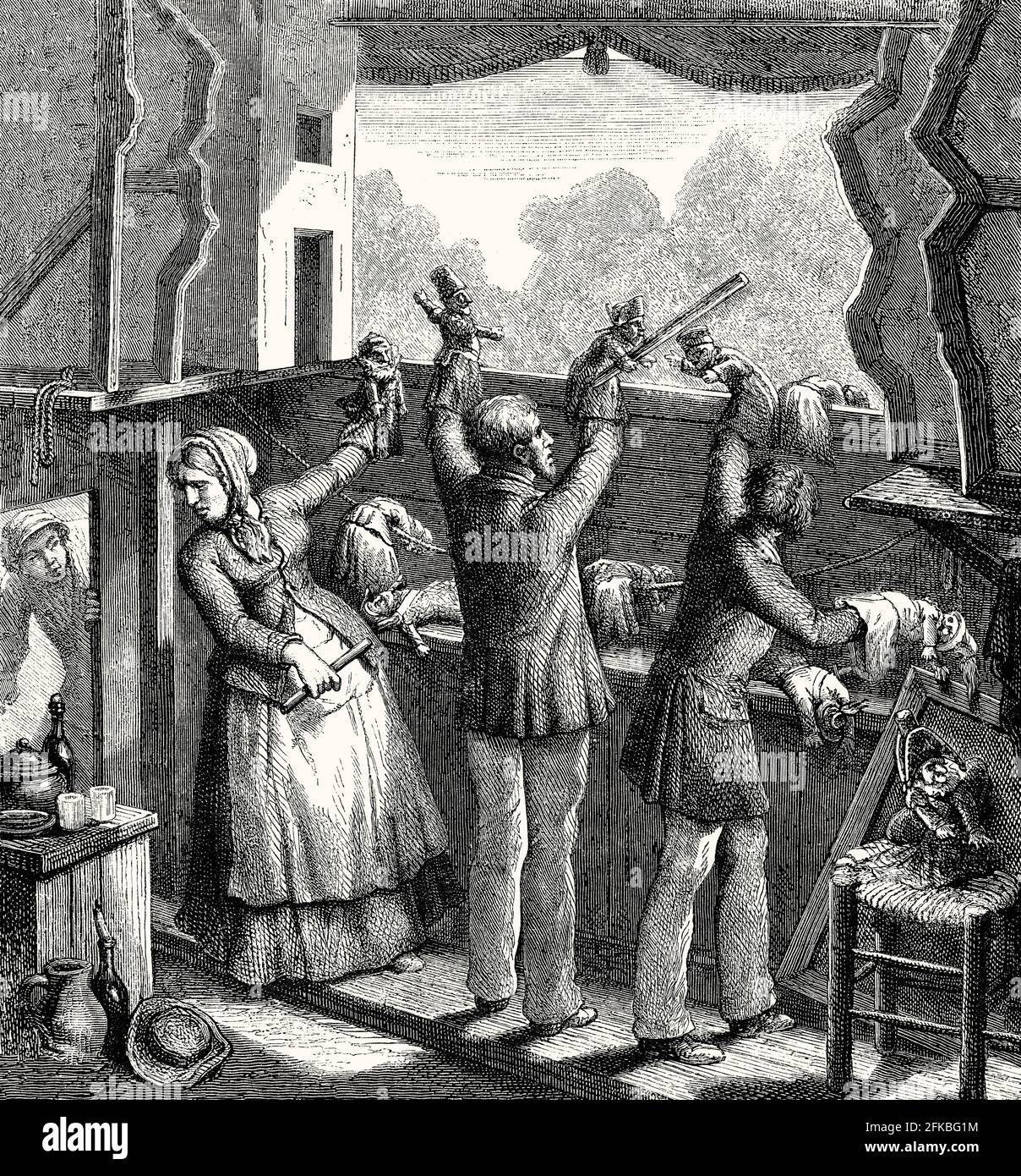 Le Théâtre de Guignol, spectacle de marionnettes français, 19e siècle Banque D'Images