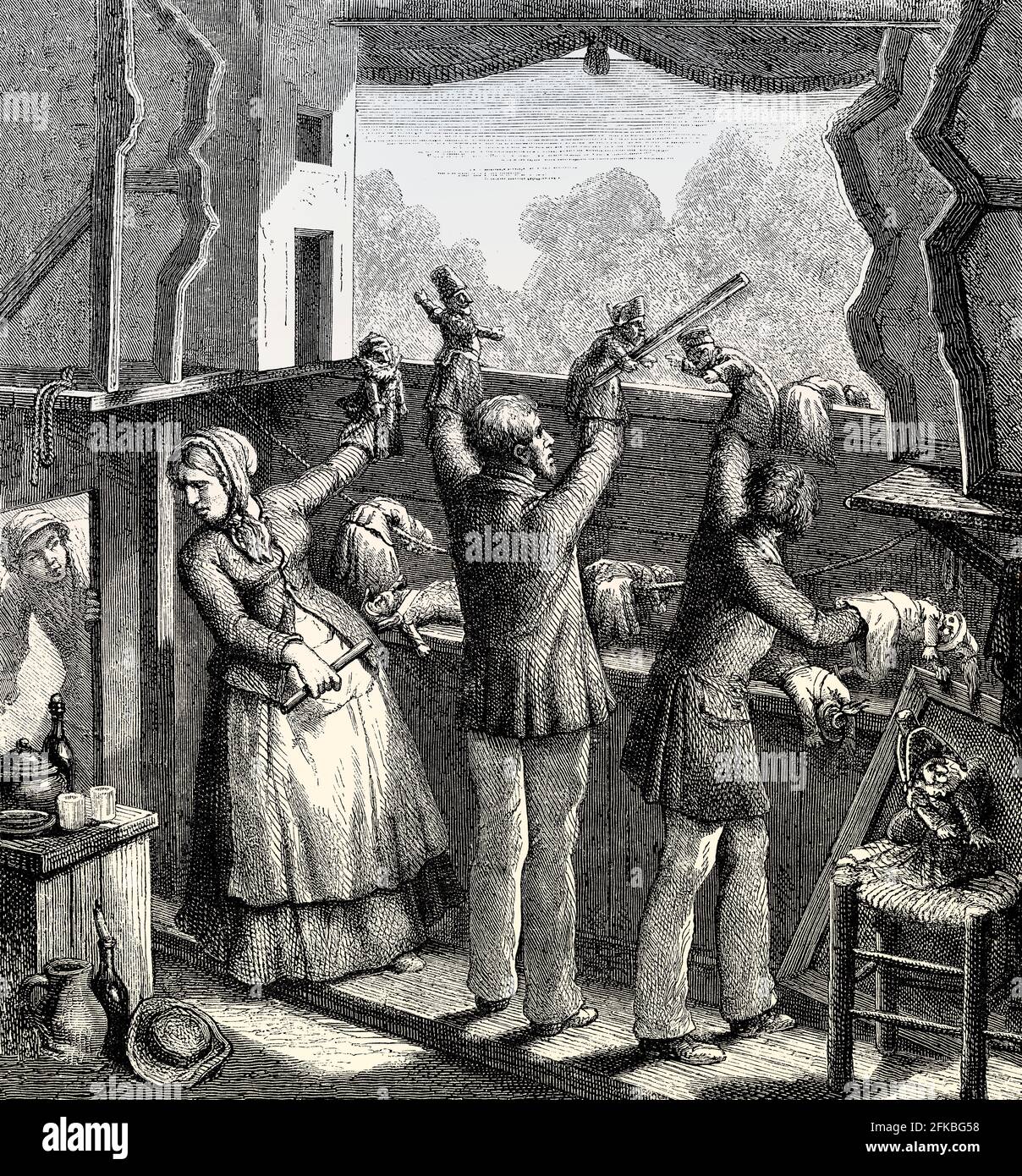 Le Théâtre de Guignol, spectacle de marionnettes français, 19e siècle Banque D'Images