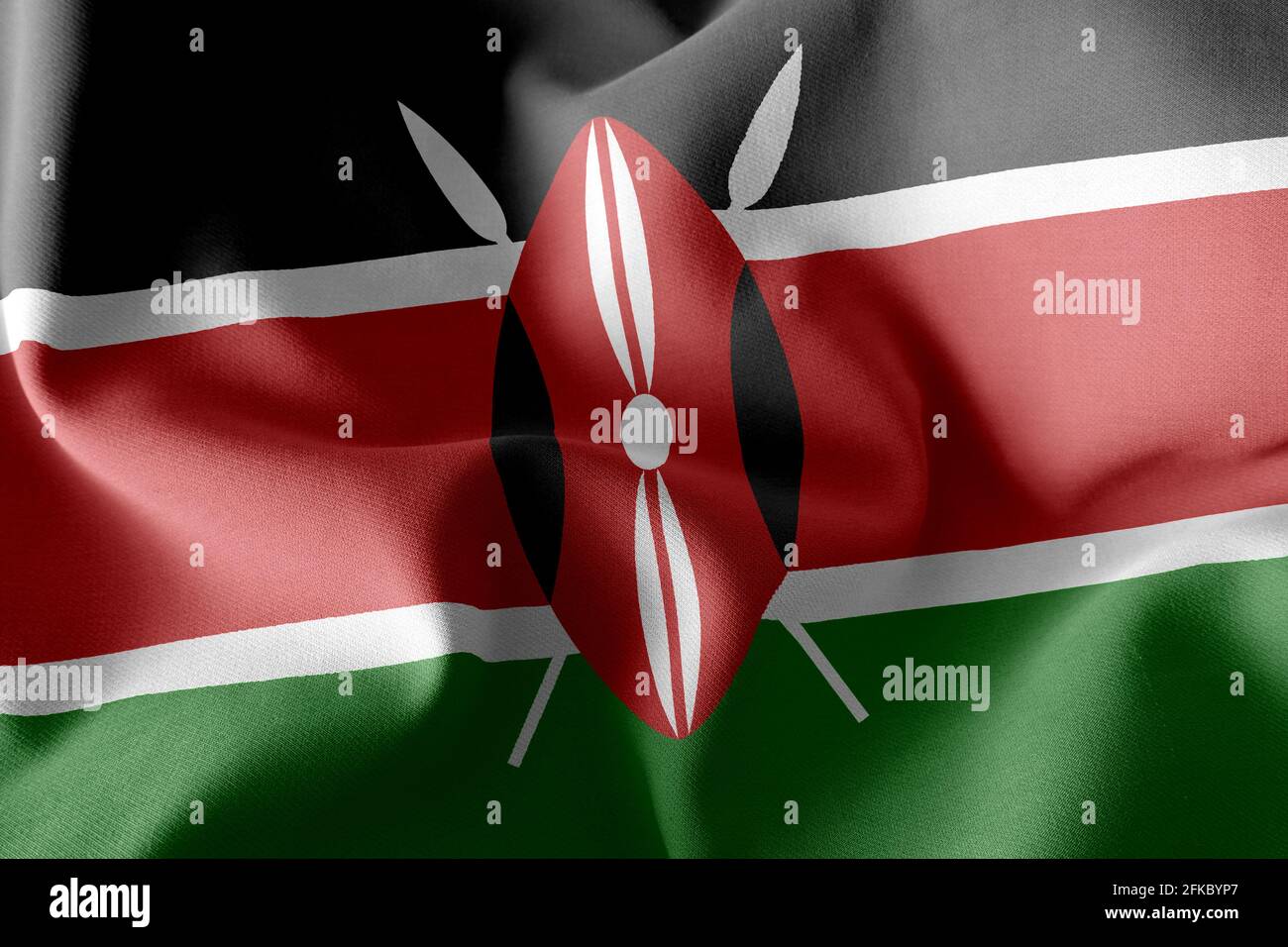 Drapeau d'illustration 3D du Kenya. Tissage sur le fond textile du drapeau du vent Banque D'Images