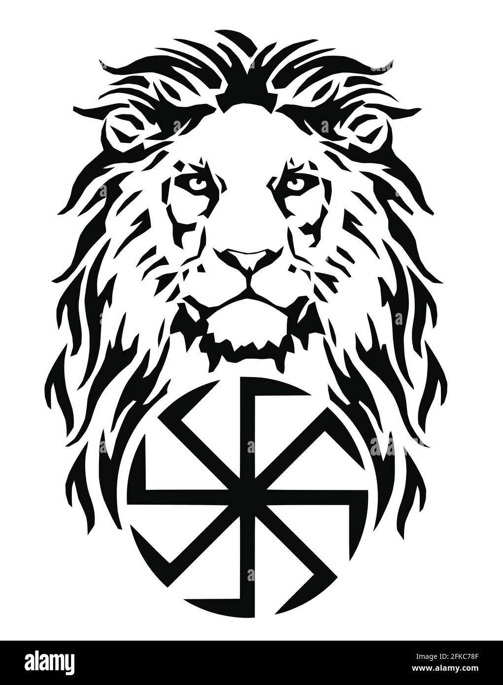 La tête du Lion et la croix celtique, dessinant pour tatouage, sur fond blanc, illustration, noir et blanc, vecteur Illustration de Vecteur