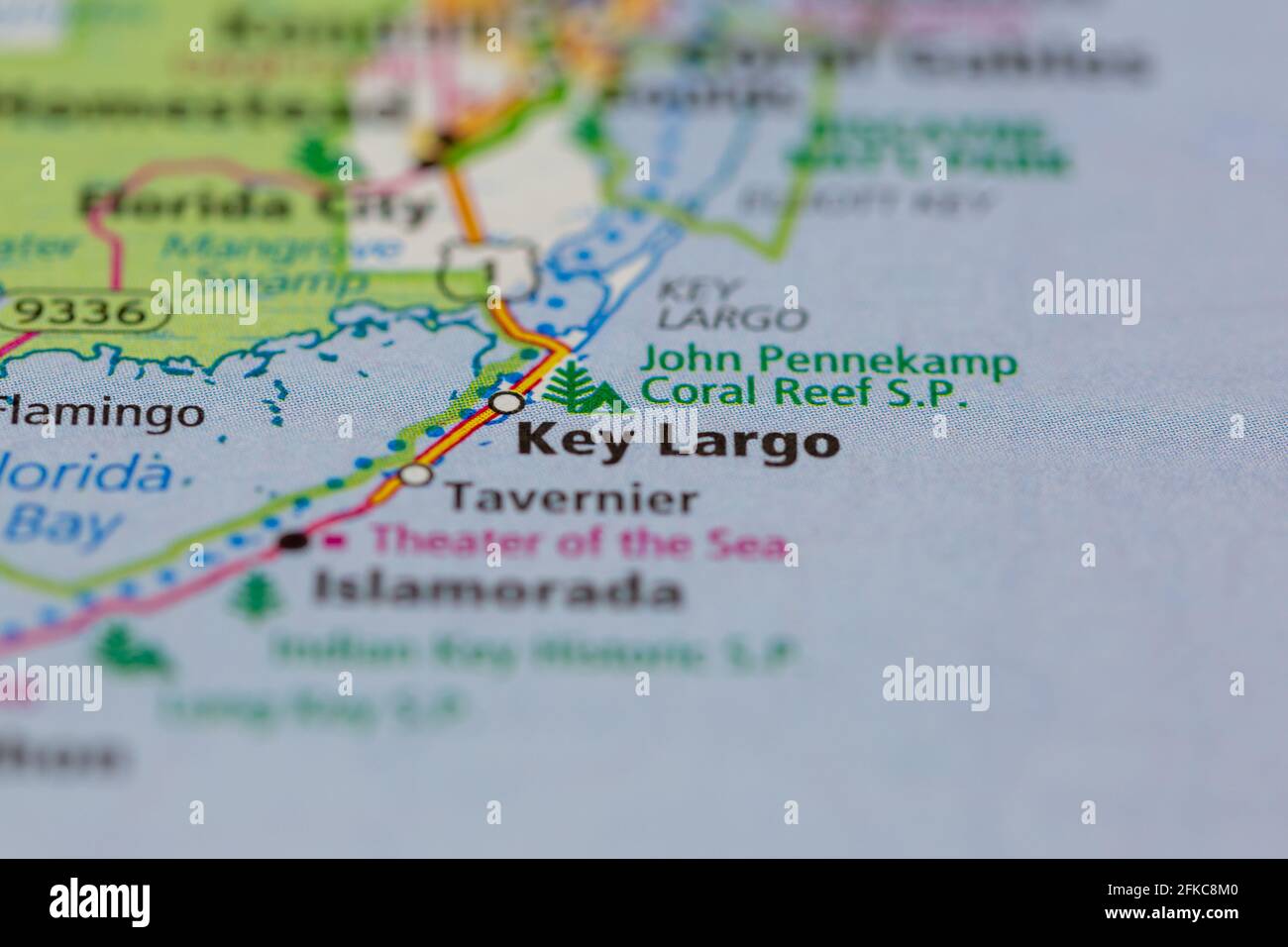Key Largo Florida USA montré sur une carte géographique ou carte routière Banque D'Images