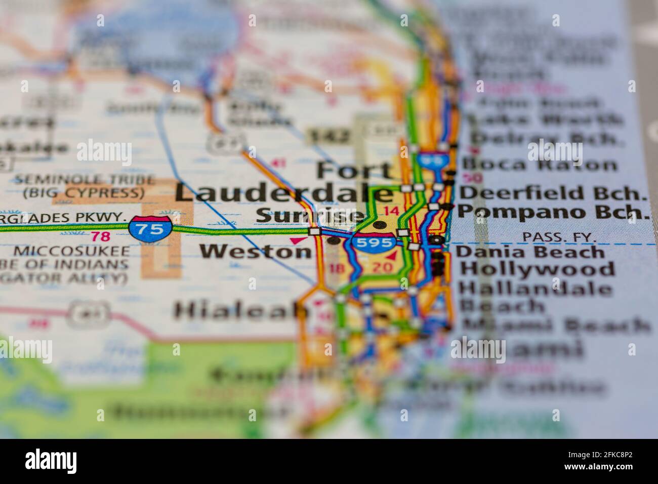 Sunrise Florida USA indiqué sur une carte géographique ou une route carte Banque D'Images