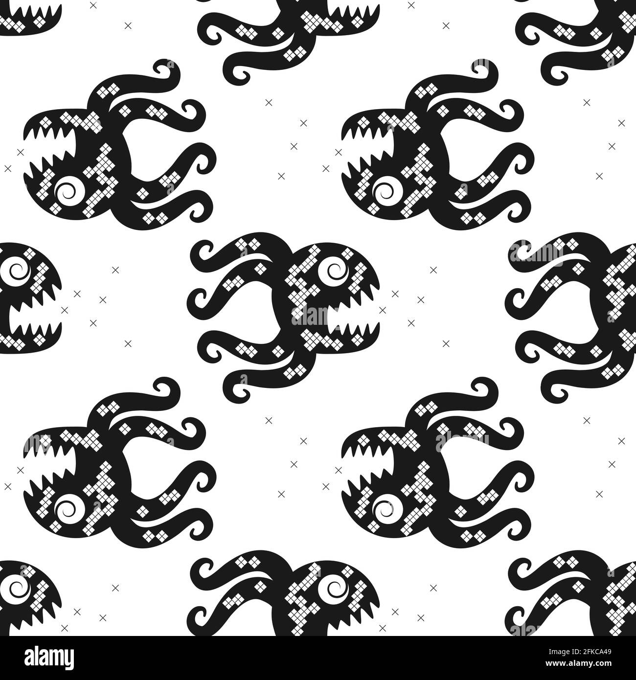 décoration sans couture motif poulpe sur fond noir et blanc. Image vectorielle Illustration de Vecteur