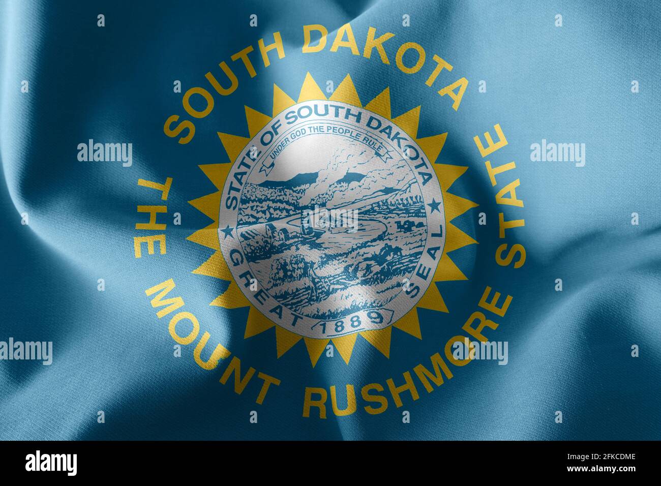 Drapeau d'illustration 3D du Dakota du Sud est une région des États-Unis. Tissage sur le fond textile du drapeau du vent Banque D'Images