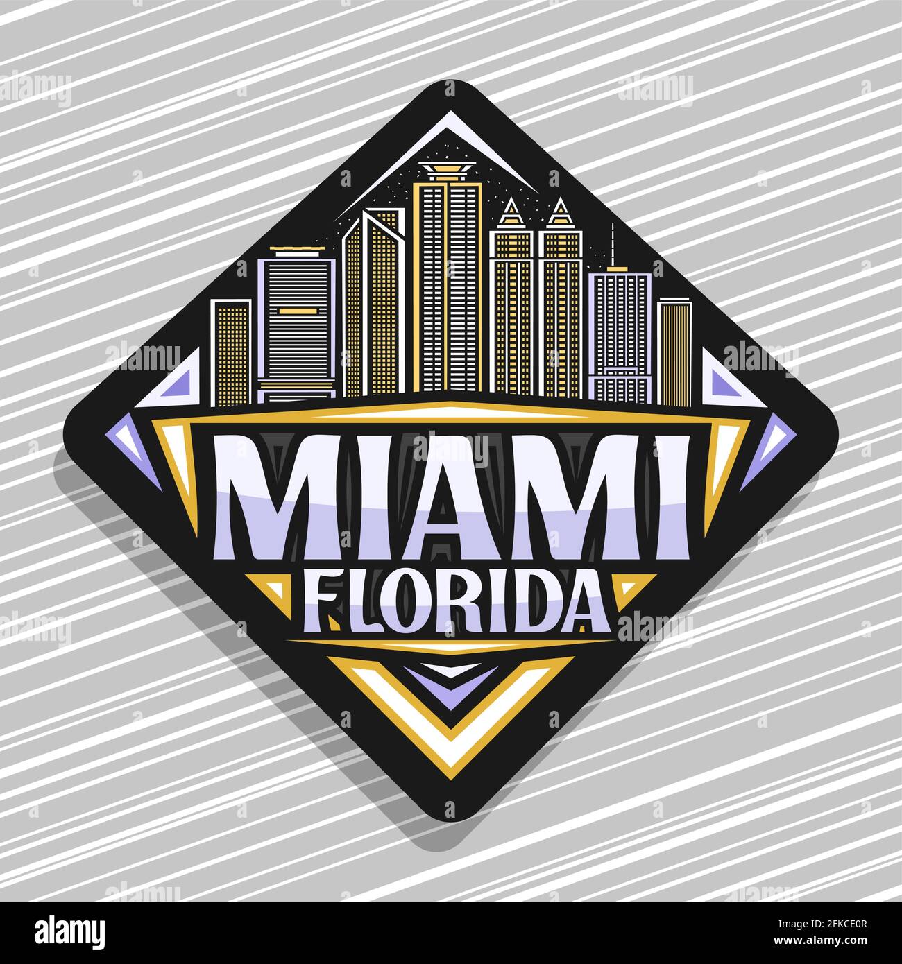 Logo Vector pour Miami, panneau noir sur la route du losange avec ...