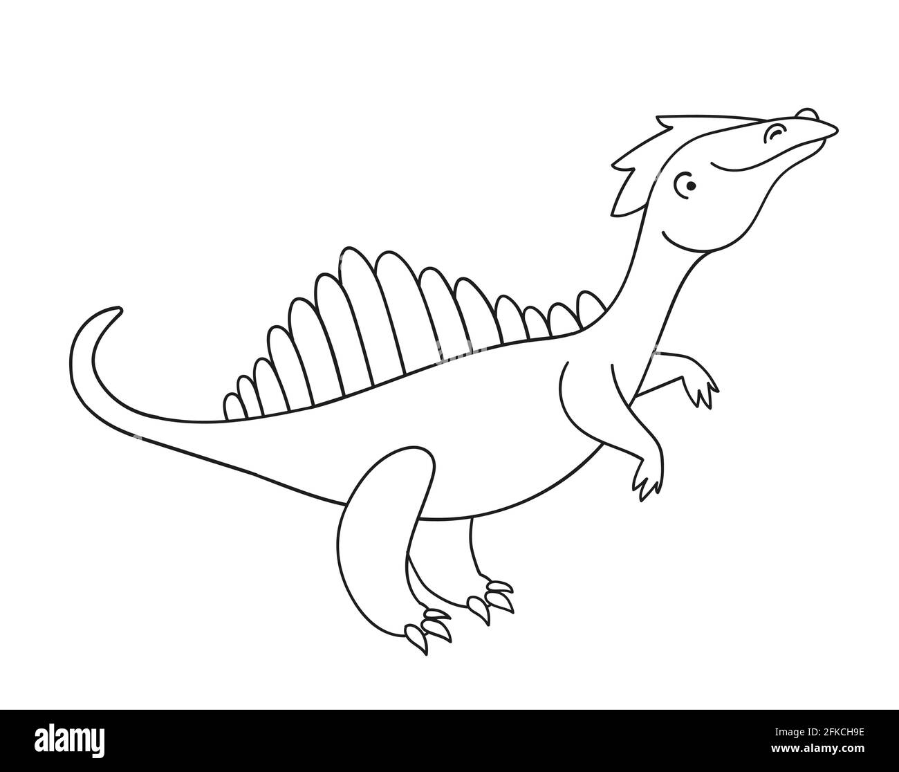 Un adorable dinosaure de dessin animé pour les enfants. Illustration noir et blanc pour livre de coloriage Illustration de Vecteur