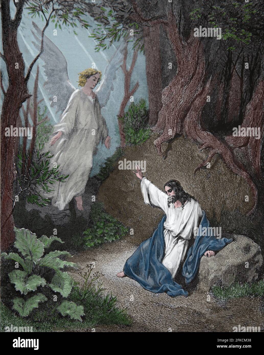 L'agonie dans le jardin. (Luc 22:43). Gravure. Illustration de la Bible par Gustave Dore. 19e siècle. Banque D'Images