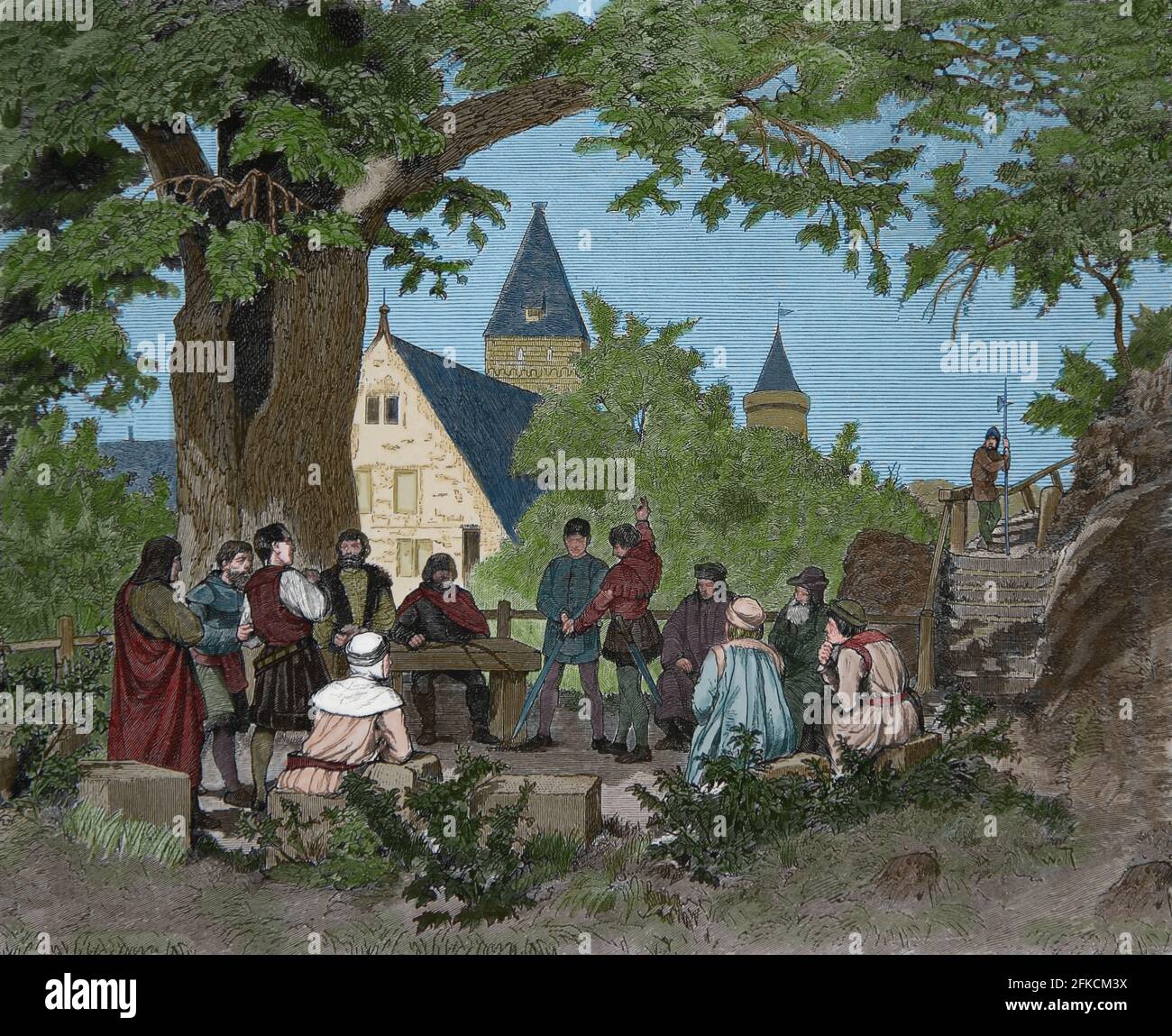 Moyen âge plus tard. Westphalie. Cour de Vehmic. Germania, 1882. Juan Scherr. Banque D'Images