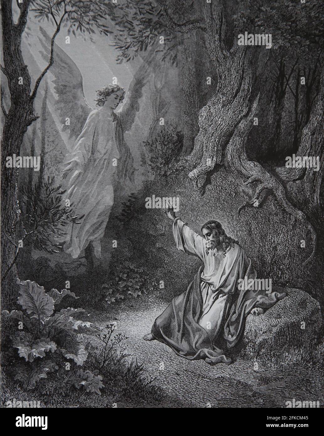 L'agonie dans le jardin. (Luc 22:43). Gravure. Illustration de la Bible par Gustave Dore. 19e siècle. Banque D'Images