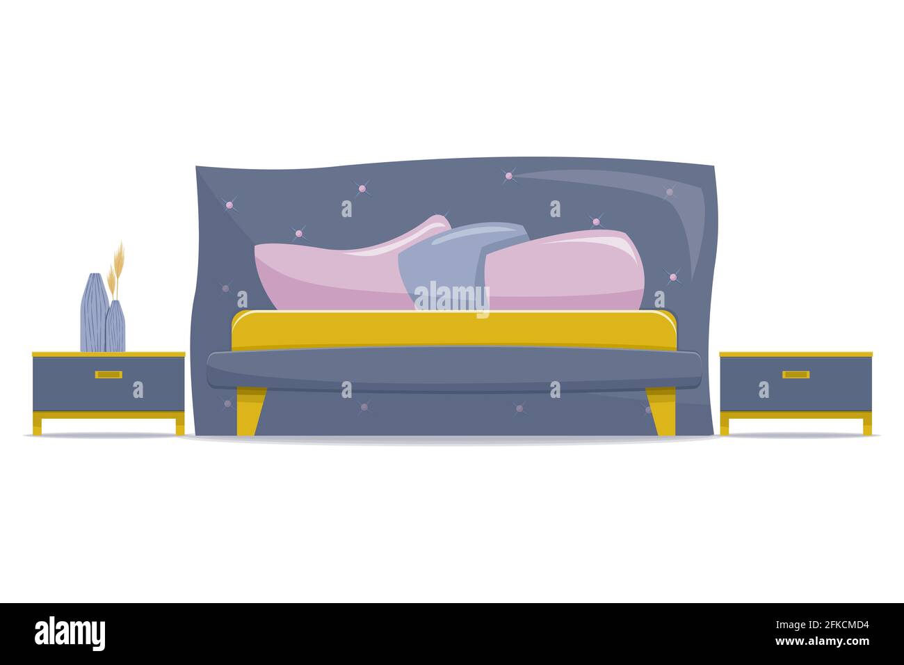 Lit avec tables de nuit, illustration vectorielle isolée sur fond blanc Illustration de Vecteur