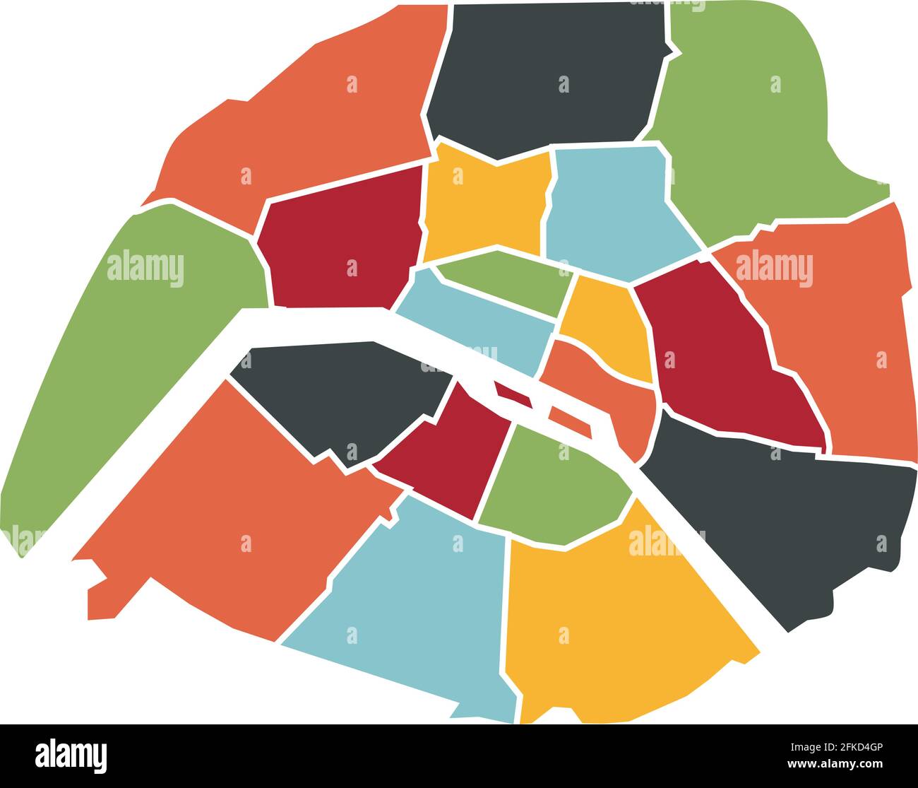 Carte des arrondissements de la ville de Paris France Image Vectorielle