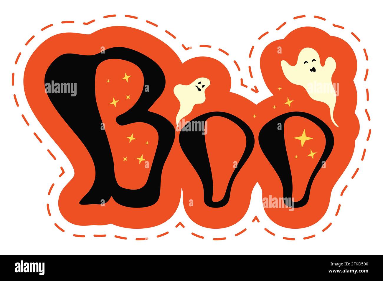 Autocollant Halloween avec fantômes et texte boo Illustration de Vecteur