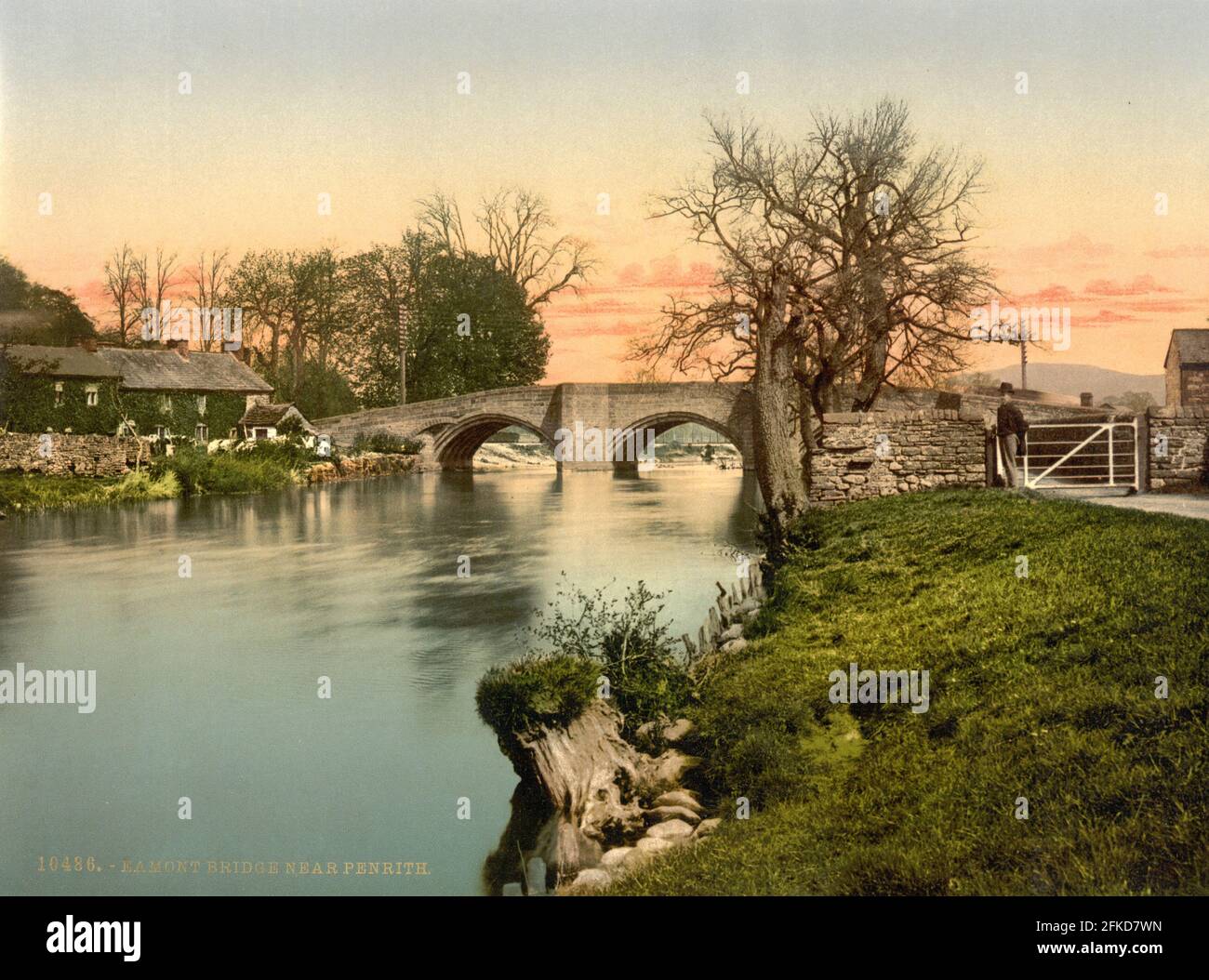Pont Eamont et rivière Eamont dans le district des lacs, Cumbria vers 1890-1900 Banque D'Images