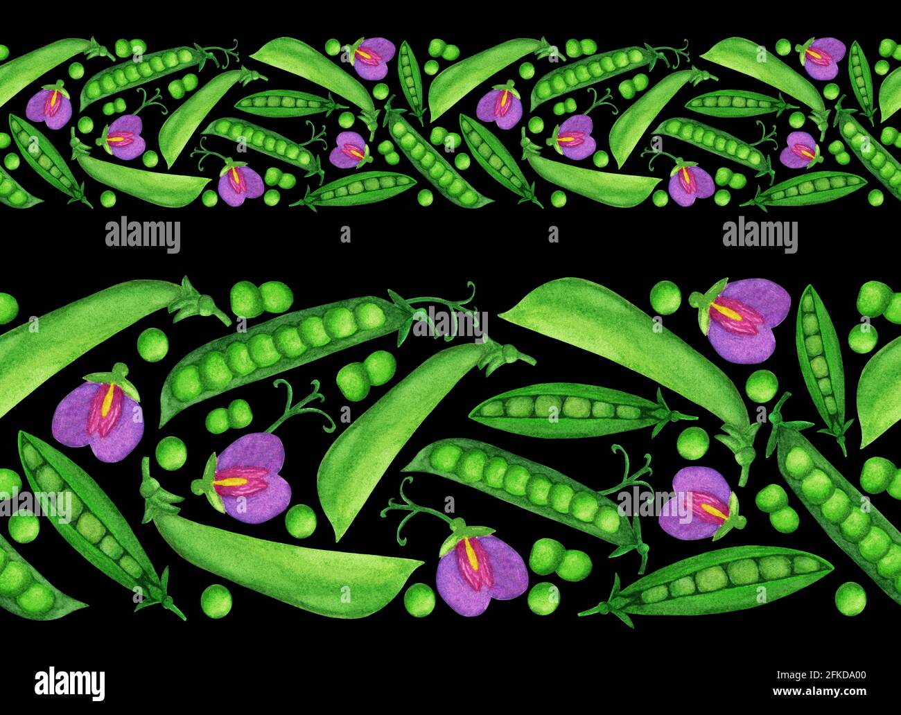 Bordure sans couture pois vert aquarelle Banque D'Images