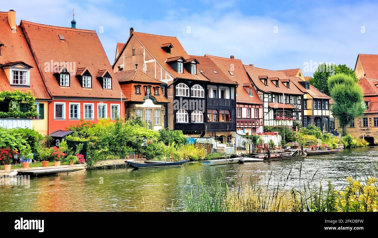 Maisons traditionnelles de rivière dans la vieille ville de Bamberg, Bavière, Allemagne Banque D'Images