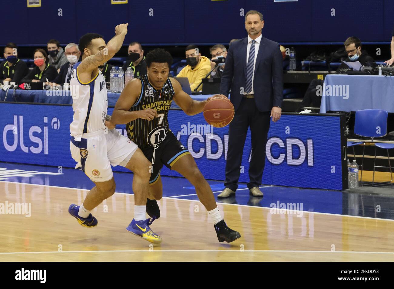 Levallois, hauts de Seine, France. 1er mai 2021. La pointe des EAUX DOMINIC de Chalons-Reims en action pendant le championnat de basket-ball français Jeep Elite entre Boulogne-Levallois et Chalons-Reims au stade Marcel Cerdan - Levallois France.Levallois a gagné 77:71 crédit: Pierre Stevenin/ZUMA Wire/Alay Live News Banque D'Images