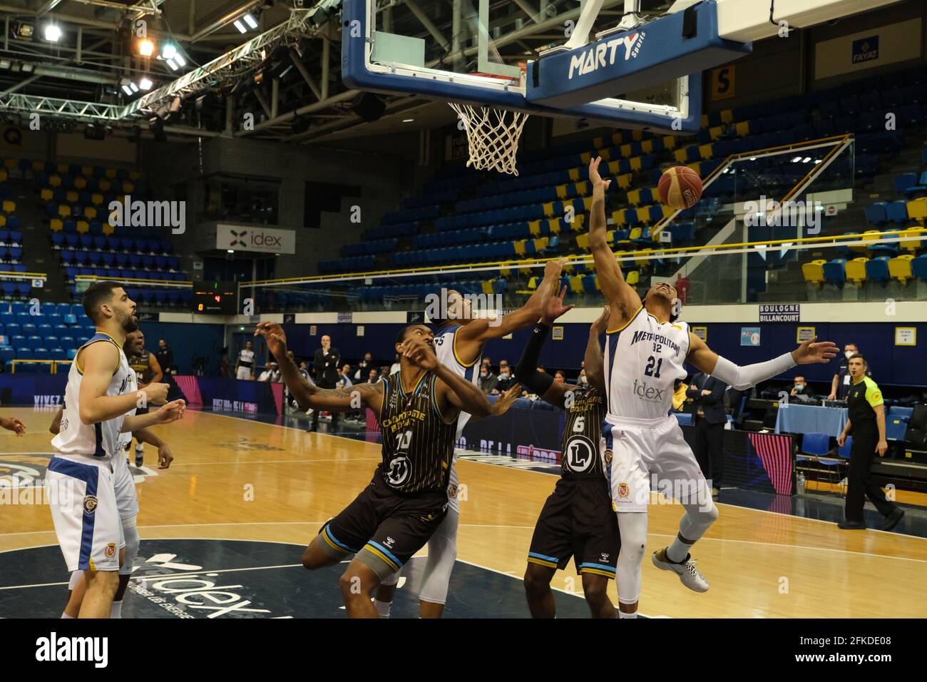 Levallois, hauts de Seine, France. 1er mai 2021. ANTHONY BROWN Garde de pointe de Boulogne-Levallois en action pendant le championnat de basket-ball Jeep Elite entre Boulogne-Levallois et Chalons-Reims au stade Marcel Cerdan - Levallois France.Levallois a gagné 77:71 crédit: Pierre Stevenin/ZUMA Wire/Alay Live News Banque D'Images