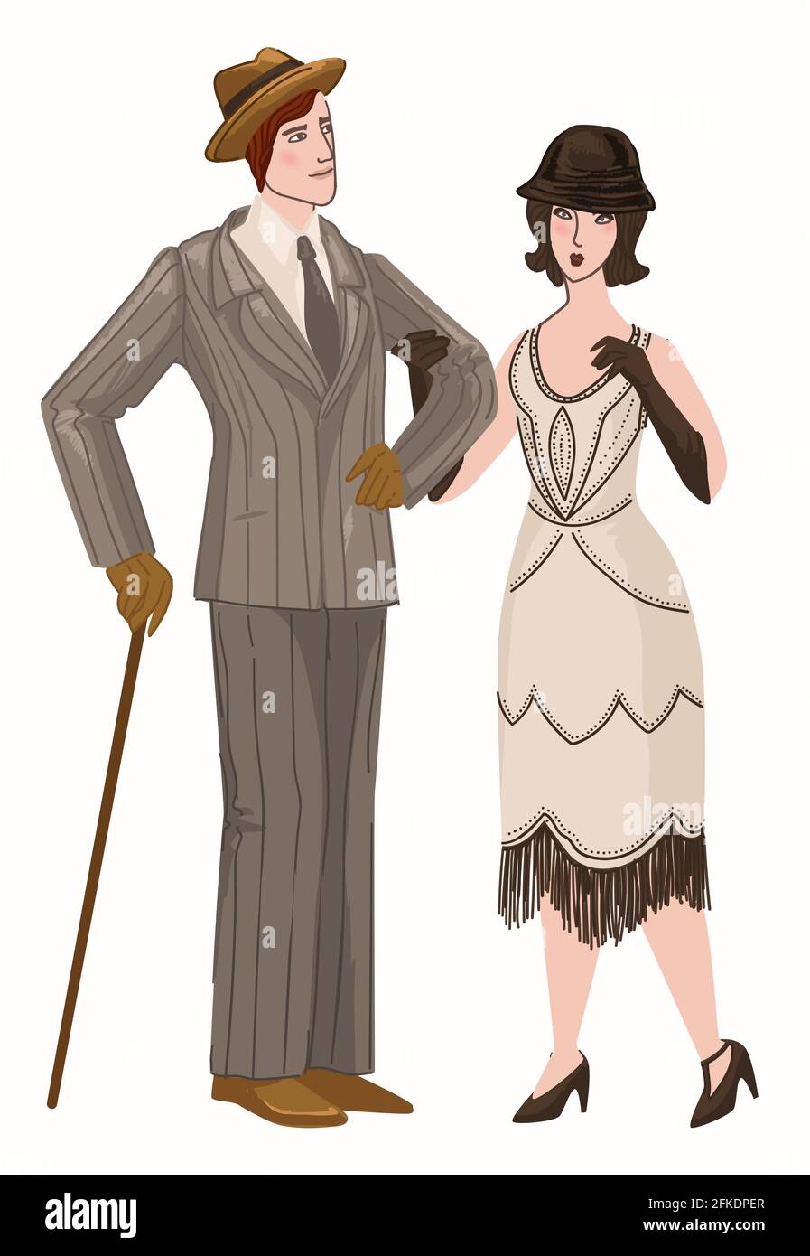 Couple portant des vêtements rétro traditionnels vintage Illustration de Vecteur