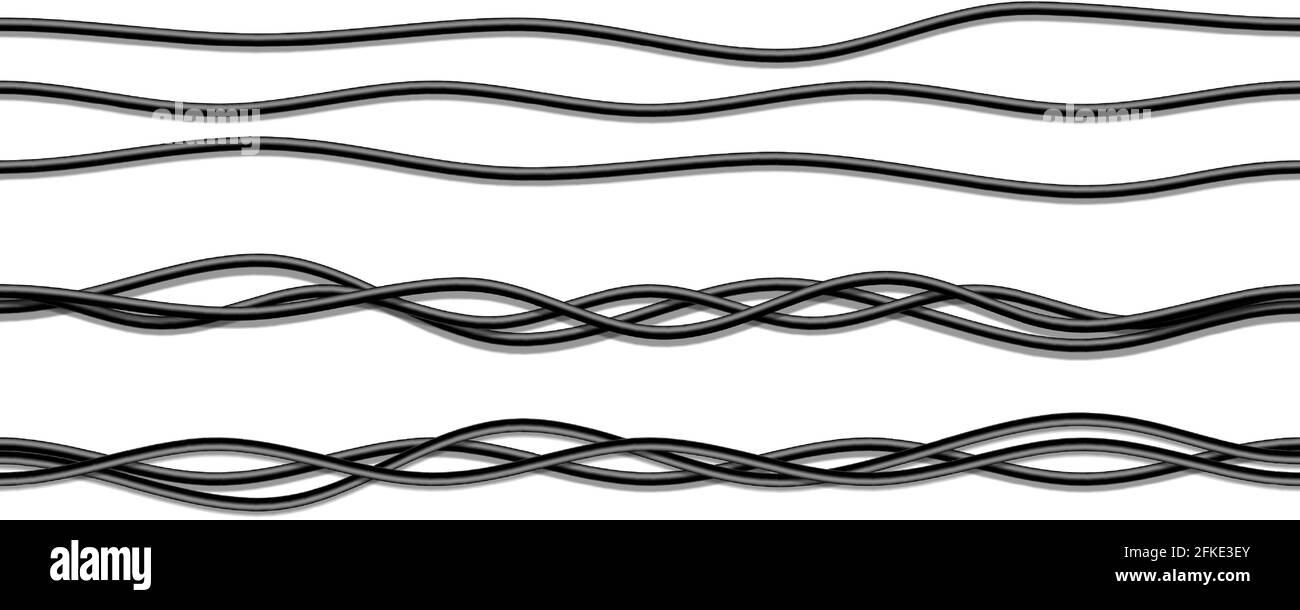 câbles électriques noirs réalistes. Isolé sur fond blanc. Illustration de Vecteur