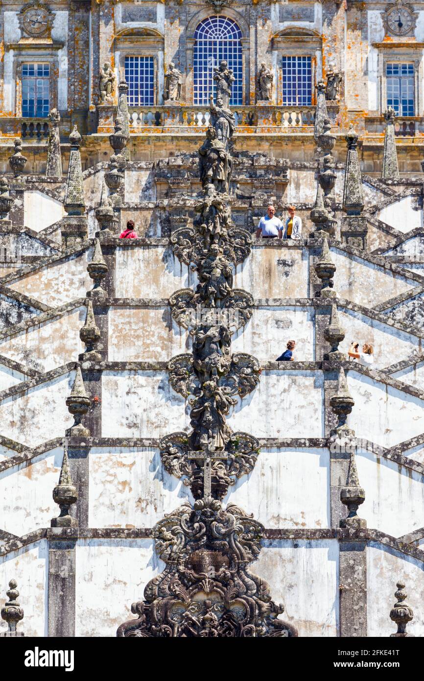 Braga, quartier de Braga, Portugal. Sanctuaire BOM Jesus do Monte. Le Stairway baroque des cinq sens. BOM Jesus est un site classé au patrimoine mondial de l'UNESCO. Banque D'Images