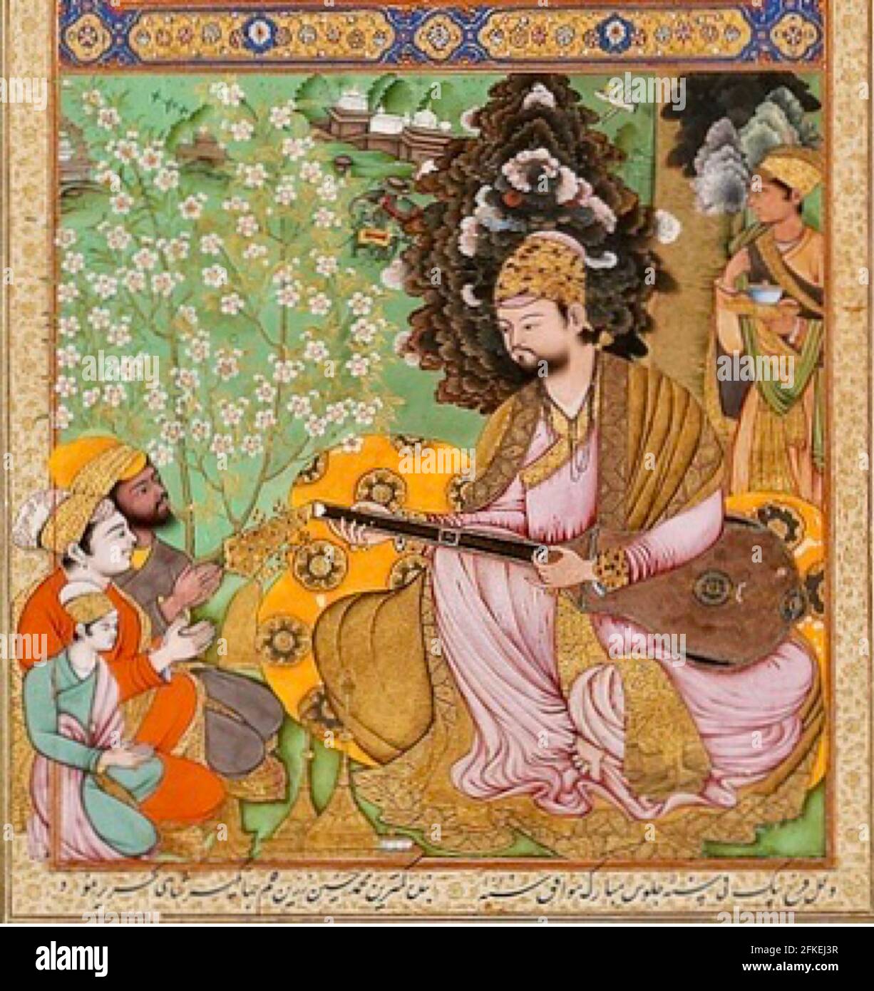 Art perse - Ibrahim Adil Shah 11 jouer un instrument de musique tambur. Banque D'Images