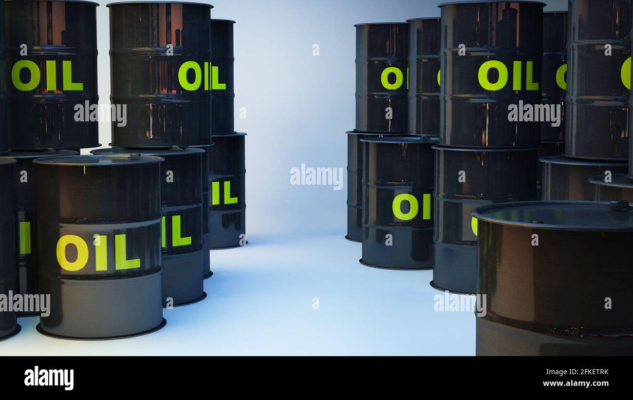 barils pour le fond de pétrole. Rendu 3D Banque D'Images