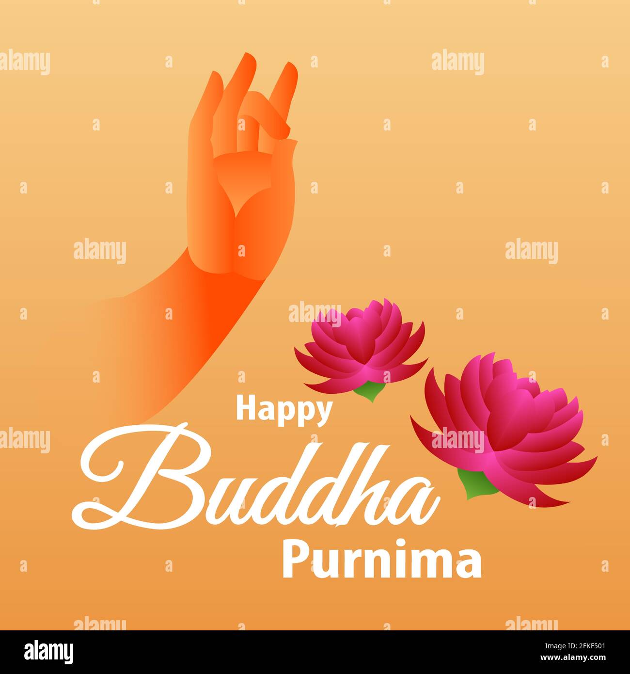 Joyeux Bouddha Purnima salutation avec typographie. Illustration paisible avec fleur de lotus. Magnifique design festif pour les sites Web et les médias sociaux. Illustration de Vecteur