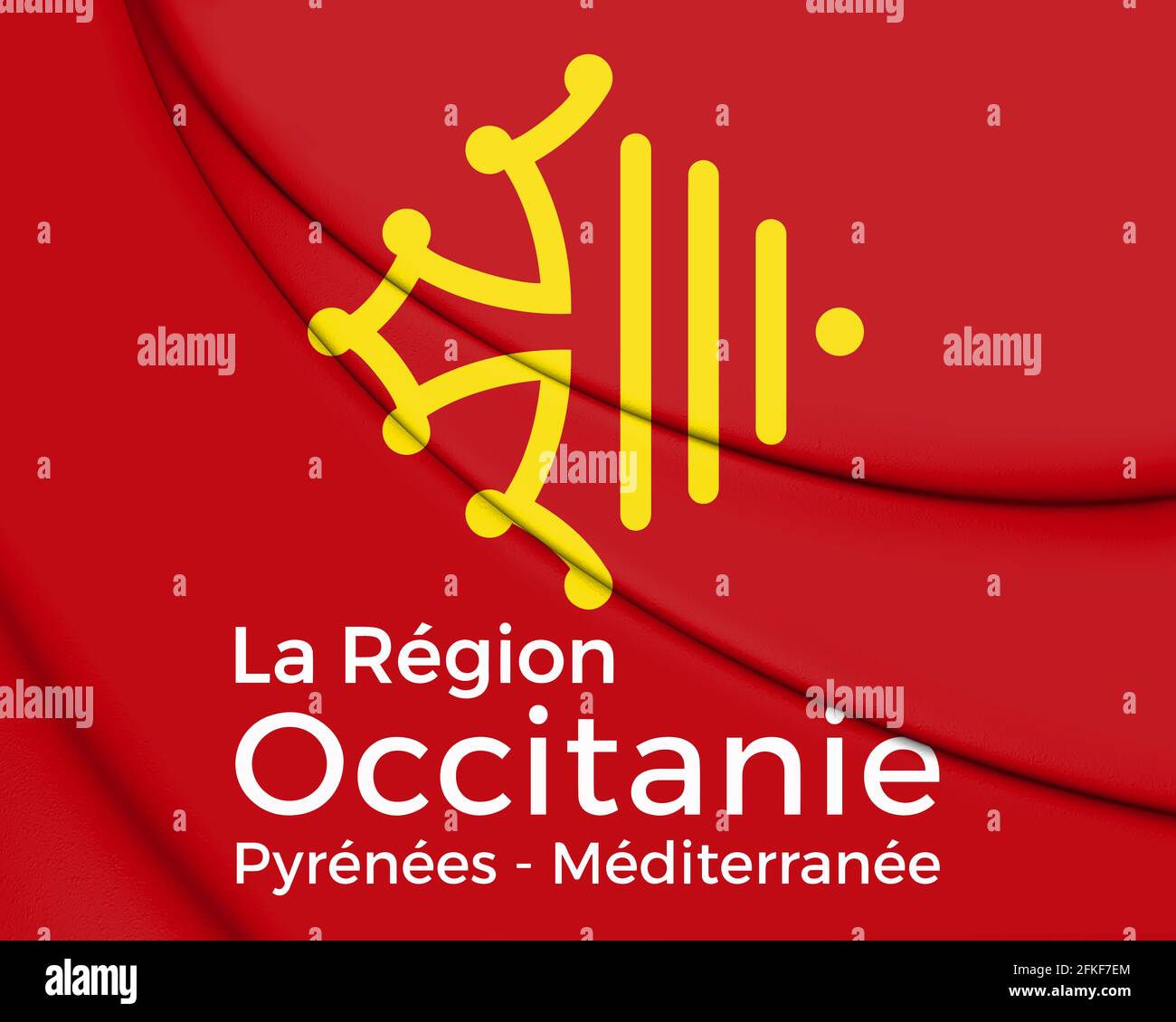 Drapeau 3D de l'Occitanie, France. Illustration 3D. Banque D'Images