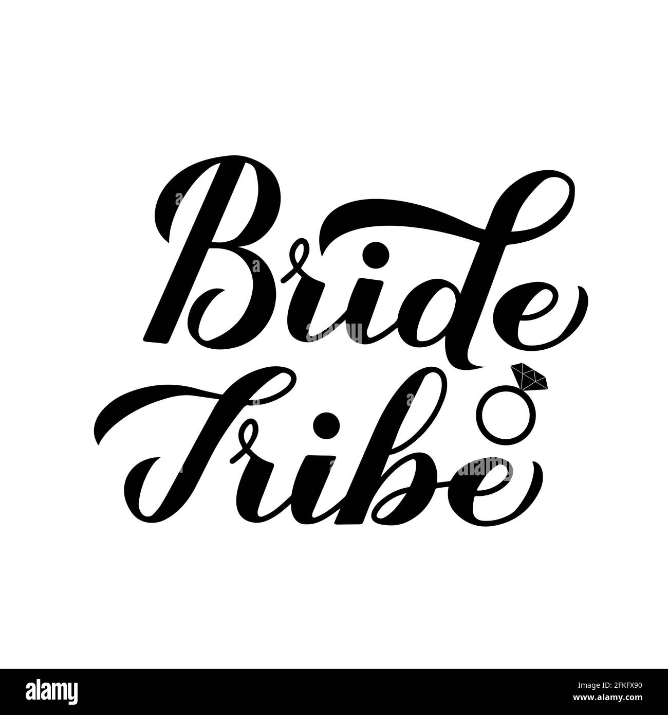 Mariée Tribe calligraphie lettrage à la main avec anneau de diamant isolé sur blanc pour la douche de mariée, mariage, fête de Bachelorette, fête de poule. Modèle vectoriel Illustration de Vecteur