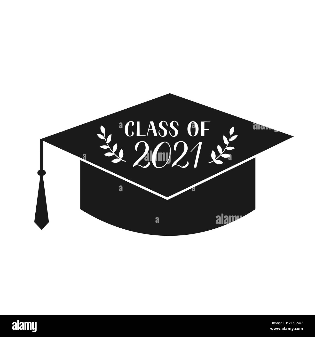 Classe de 2021 écrit à la main sur le chapeau de graduation. Félicitations aux diplômés en typographie. Modèle vectoriel pour carte de vœux, bannière, étiquette, sticke Illustration de Vecteur