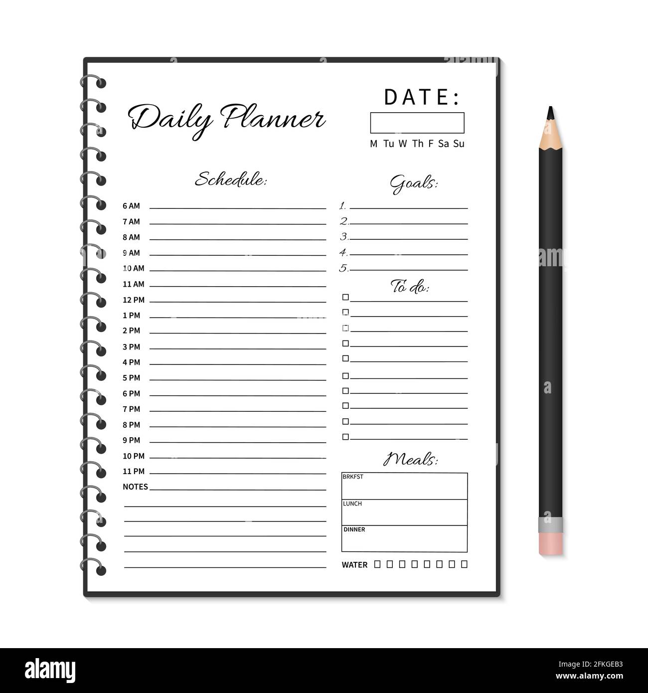 cahier - fond - feuille - page - feuille blanche - page blanche - agenda -  crayon Stock Vector