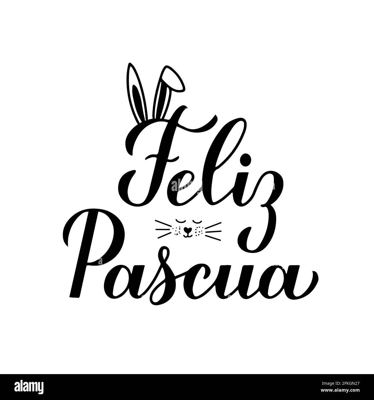 Joyeuses Pâques calligraphie lettrage à la main en langue espagnole avec le joli visage de lapin. Affiche typographique de la fête de Pâques. Modèle vectoriel pour Party invi Illustration de Vecteur