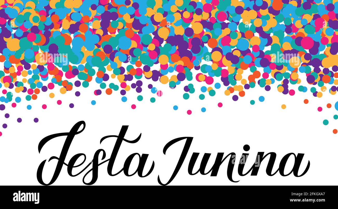 Festa Junina calligraphie lettrage sur fond confetti coloré. Festival brésilien de juin Festa de Sao Joao. Modèle fop typographie po facile à modifier Illustration de Vecteur