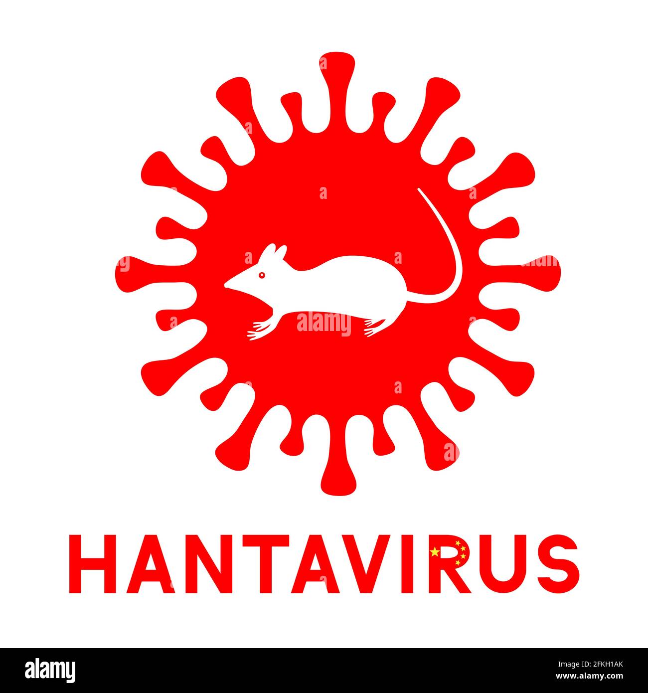 Lettrage à l'hantavirus et rat ou souris dans l'icône rouge du virus isolé sur blanc. Nouvelle maladie de Chine. Syndrome pulmonaire à hantavirus HPS . Vecteur temp Illustration de Vecteur