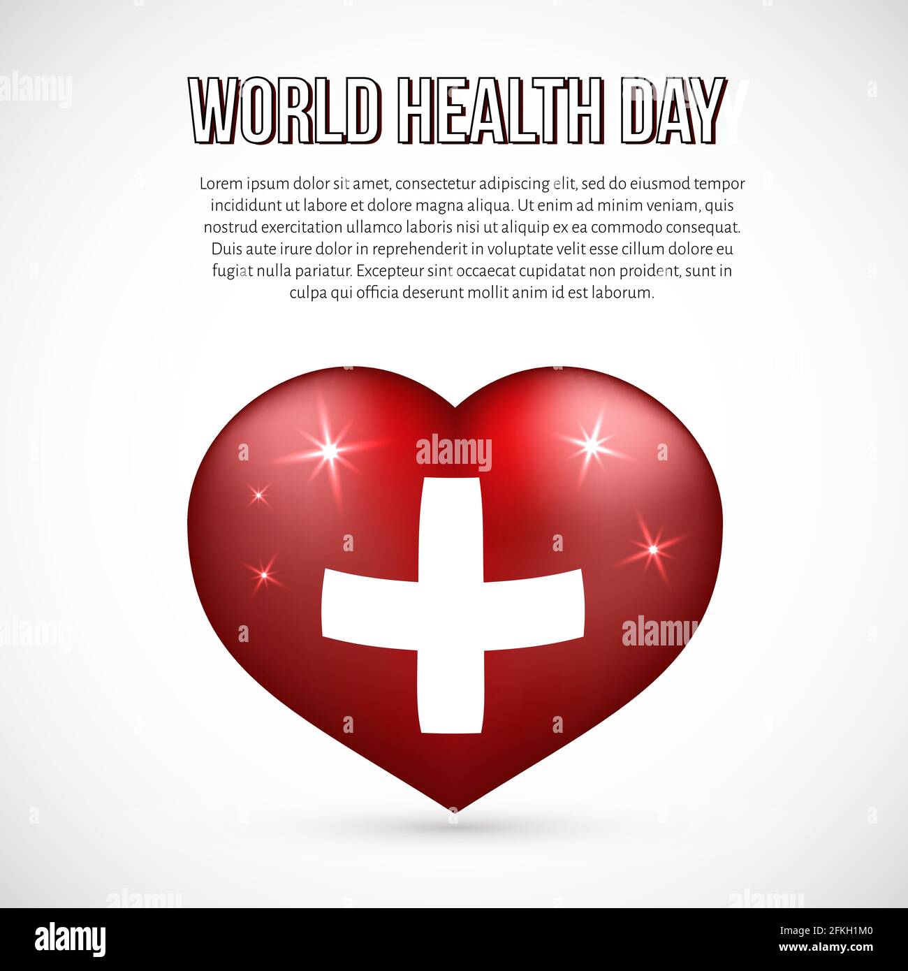 Illustration vectorielle de la Journée mondiale de la Santé avec texte et coeur 3d réaliste sur fond blanc. Affiche typographique médecine et santé. Facile à modifier Illustration de Vecteur